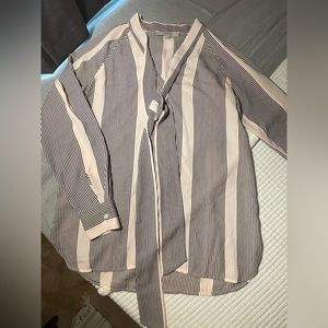 LOFT Black and Cream Striped Blouse